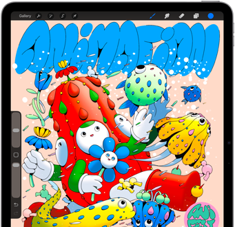 iPad Air, showcasing colorful art on the Procreate app